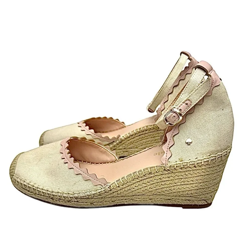 Kate Spade Espadrille Wedge Thea Sandals Shoes Canvas Leather Size 8.5 B EUC